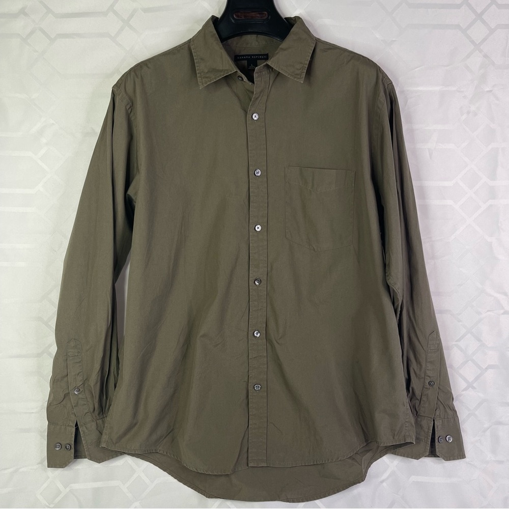 Banana Republic Mens Large Long Sleeve Button Up Shirt Olive Green 100% Cotton L